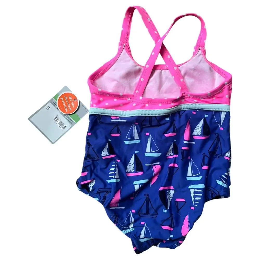 Carter’s Swimsuit Bathing Suit Pink Blue Sailboats Baby Toddler 18 months NEW - Picture 4 of 4